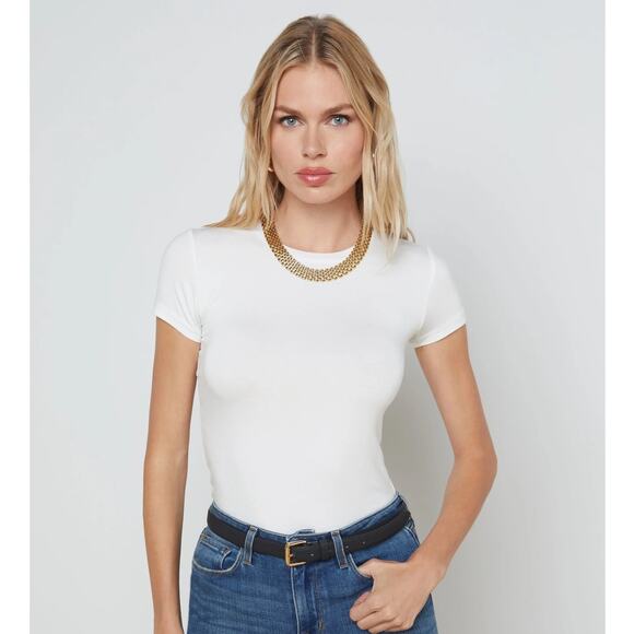 L'Agence Ressi Fitted Tee White Size Small Crewneck Smooth Fit Classic Minimal - Picture 1 of 6
